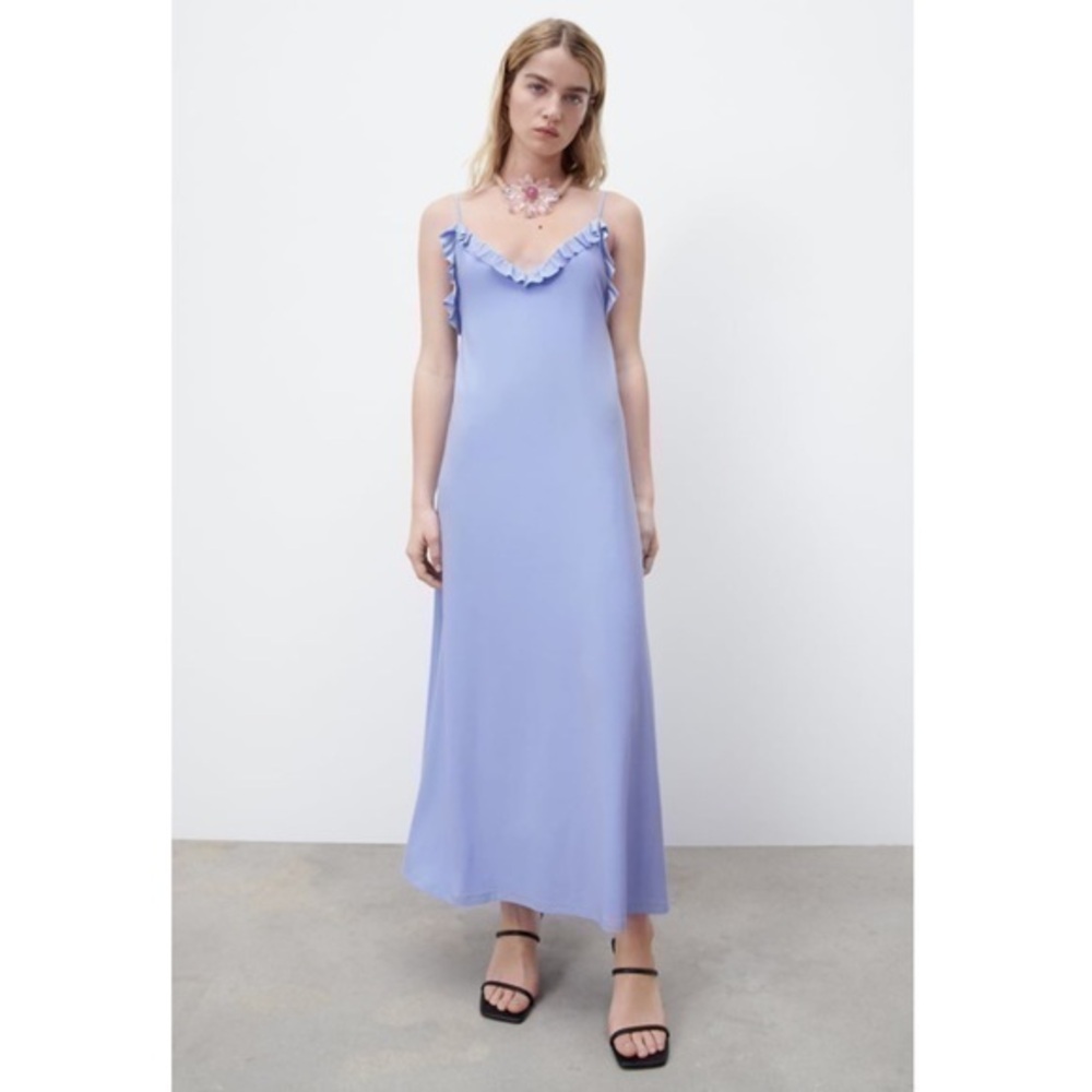 Zara ruffle slip midi maxi blue dress